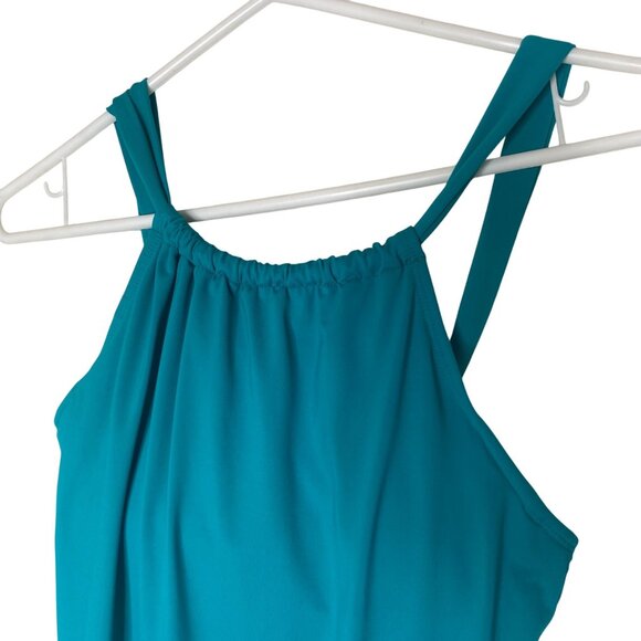 Athleta Strappy Back Ruched Swim Dress XS Teel Built-In Bra Lining Resort Cruis - Picture 5 of 11